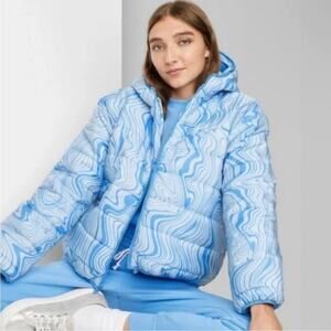 Wild Fable Blue Swirl Women's Puffer Jacket L NWT